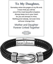 To My Daughter Love You Forever Bracelet, Mother and Daughter Braided Leather In