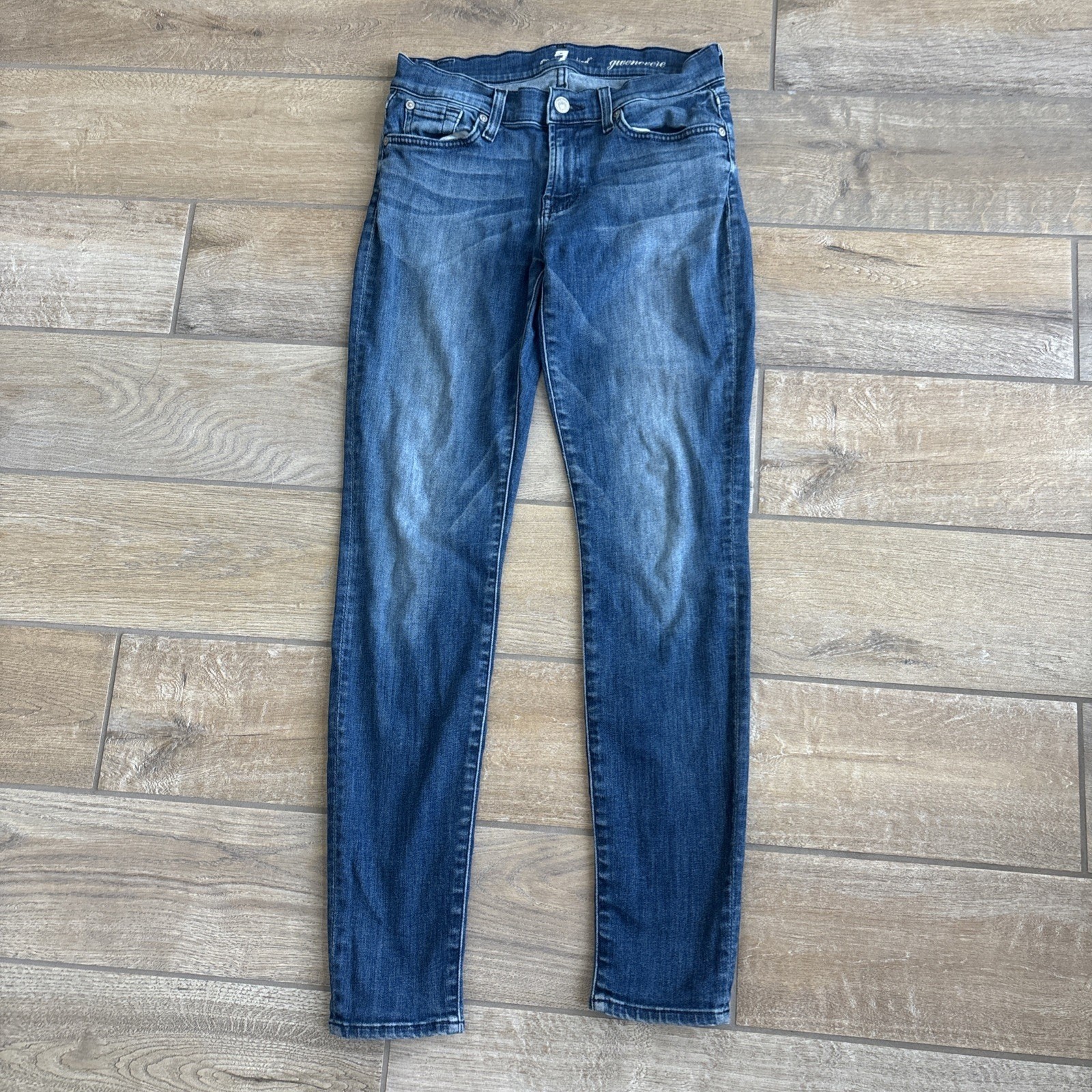 7 For All Mankind Gwenevere Jeans Womens 27 Blue Skinny Mid Rise Stretch Denim