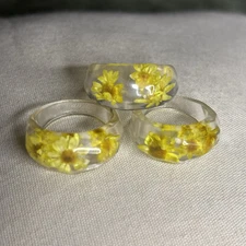 Zad Ring Women’s Size 6, 7, Or 8 Cottage Yellow Floral Clear Facet Resin (1) 