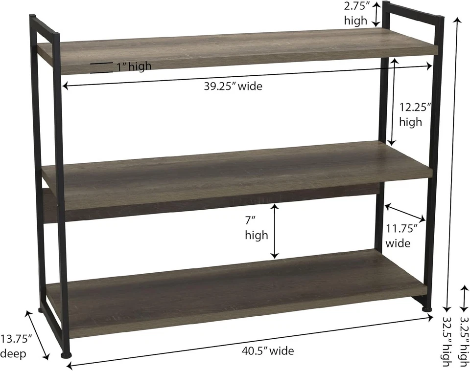 Household Essentials Jamestown Estante Ancho 3 Estantes Abierto 3 Niveles, Madera de Fresno Foto 3 de 4