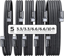 LISEN USB C to USB C Cable 5 Pack 60W Braided Fast Charging iPhone iPad Samsung