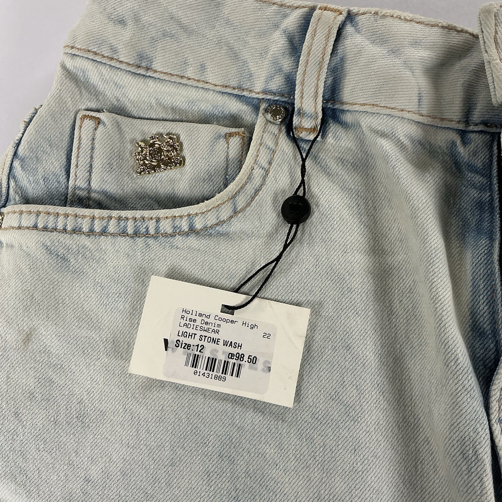 Holland Cooper High Rise Denim Shorts Ladies Wear Light Stone Wash Size 12 NWT