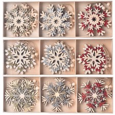 6 PCS Wooden Xmas Snowflakes Pendants Christmas Tree Hanging Ornaments