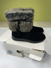 Minnetonka Suede Everett Boots Black Leather 80080 Faux Fur Mid Calf Womens 10