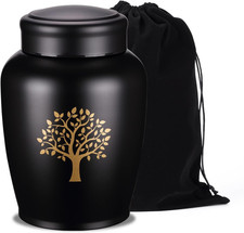 Large Black Urns for Ashes for Women Men,Tree of Life Cremation Metal Urn for Hu