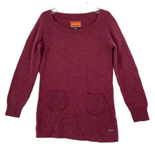 Merrell Tunic Sweater Womens M Red Wool Angora Blend Ribbed Knit Pockets