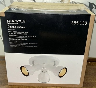 3-Light White Ceiling Spot Light Canopy Bedroom NIB Elementals Hampton Bay 75W