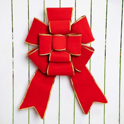 Northlight 24 Giant Red 3D 6-Loop Velveteen Christmas Bow with Gold Trim