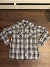 Wrangler Men's Gray Plaid Western Pearl Snap Button Long Sleeve Shirt