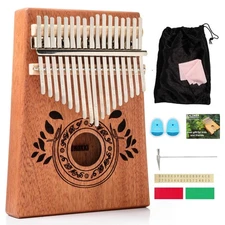 Kalimba Thumb Piano - 17-Key, Small Light Brown Mahogany, Carrying Bag - Port...