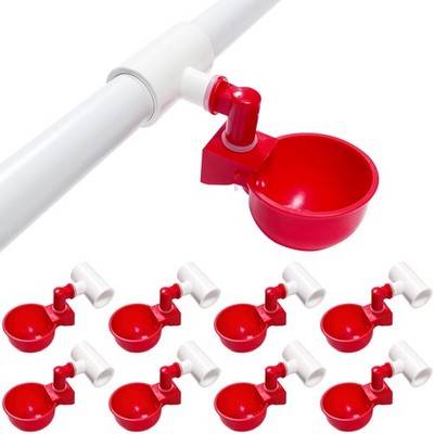 letsFix Chicken Water Cups for PVC with Tee (8 Pack), Automatic Red