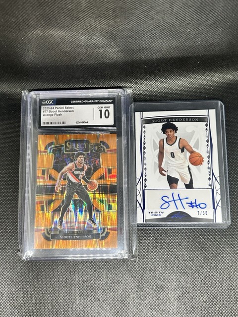 2023 Orange Prizm Scoot Henderson ROOKIE & 2023 Leaf Trinity AUTO RC /30