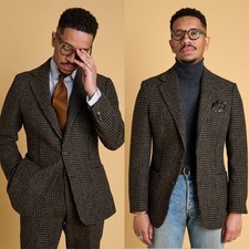 Business Men Suits Houndstooth Formal Wedding Party Tuxedos Tailored Notch Lapel