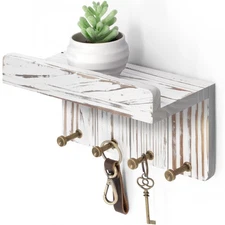 Farmhouse Key Holder Wall Mount - Decorative Key and Mail Holder for Wall wit...