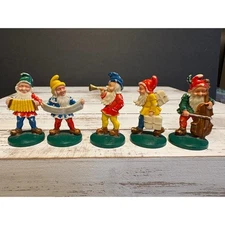 Vintage German Gnome Musician Figurines Band Set of 5 – Hand Painted