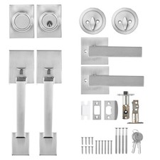 Uimoso Double Door Handle Set Double Door Lock Set Nickel Square Door Lever
