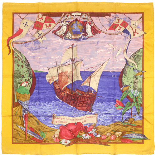 Hermes Scarf CHRISTOPHE COLOMB DECOUVRE L'AMERIQUE 90cm Silk Carre Foulard - Picture 1 of 7