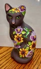 Fenton  Eggplant  GLASS   Hummingbird Pansies  Floral  5”  CAT   Rachelle   OOAK