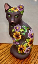 Fenton  Eggplant  GLASS   Hummingbird Pansies  Floral  5”  CAT   Rachelle   OOAK
