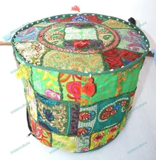 Embroidered Vintage Floral Ottoman Pouf Comfortable Cotton Footstool Decor
