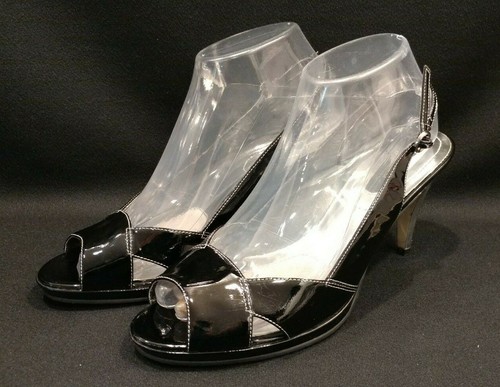 Reba Black Patent Silver Detail Leather Sandals Heels Womens Unsized Sz 8.5 M - Picture 2 of 12