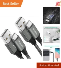 2-Pack 3ft Nylon Braided USB A to Type C Charger Cables – Up to 3A Fast Charge