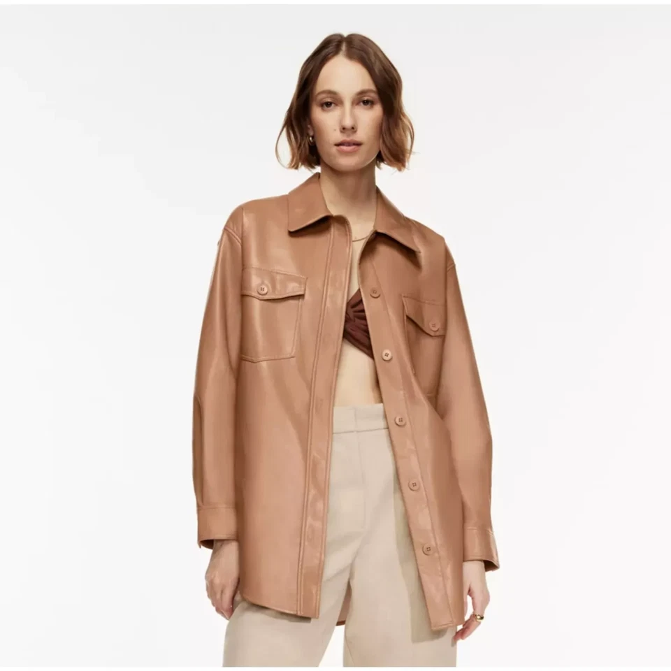 Aritzia Wilfred куртка коричневый Ganna кожаная рубашка Shacket негабаритный средний