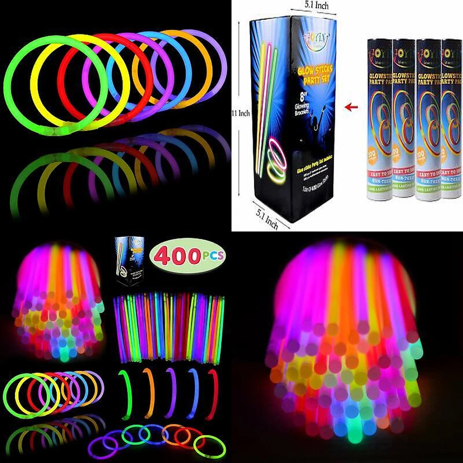 400 Glow Sticks Bulk Party Supplies - Glow in The Dark Fun Party Pack with 8 Glowsticks and Connectors for Bracelets and Necklaces