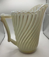 ANTIQUE WHITE OPALESCENT AJ BEATTY & SONS GLASS "BEATTY SWIRL"  8 “ PITCHER