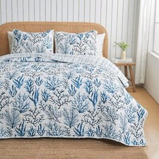 Summer Coastal Quilt Bedding Set Lightweight Nautical Quilted Coverlet All Seaso