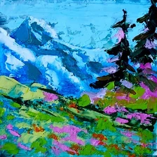 Original Oil Painting Mountains Wall Art Vermont Landscape Preppy Art 6x6 inches