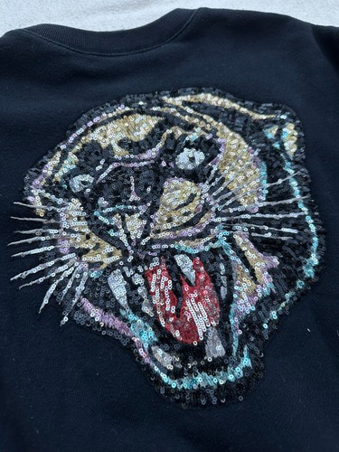 Authentic Gucci Sweatshirt Sequinned Belt Logo Cat Black Crewneck size S - Picture 12 of 13