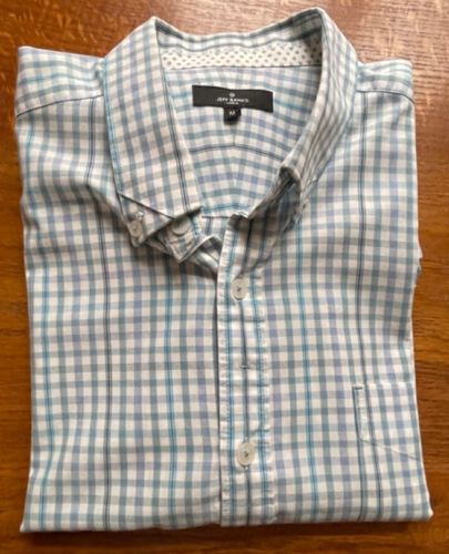 Jeff Banks Cotton Oxford Shirt Short Sleeves blue green check, Size Medium - Picture 8 of 9