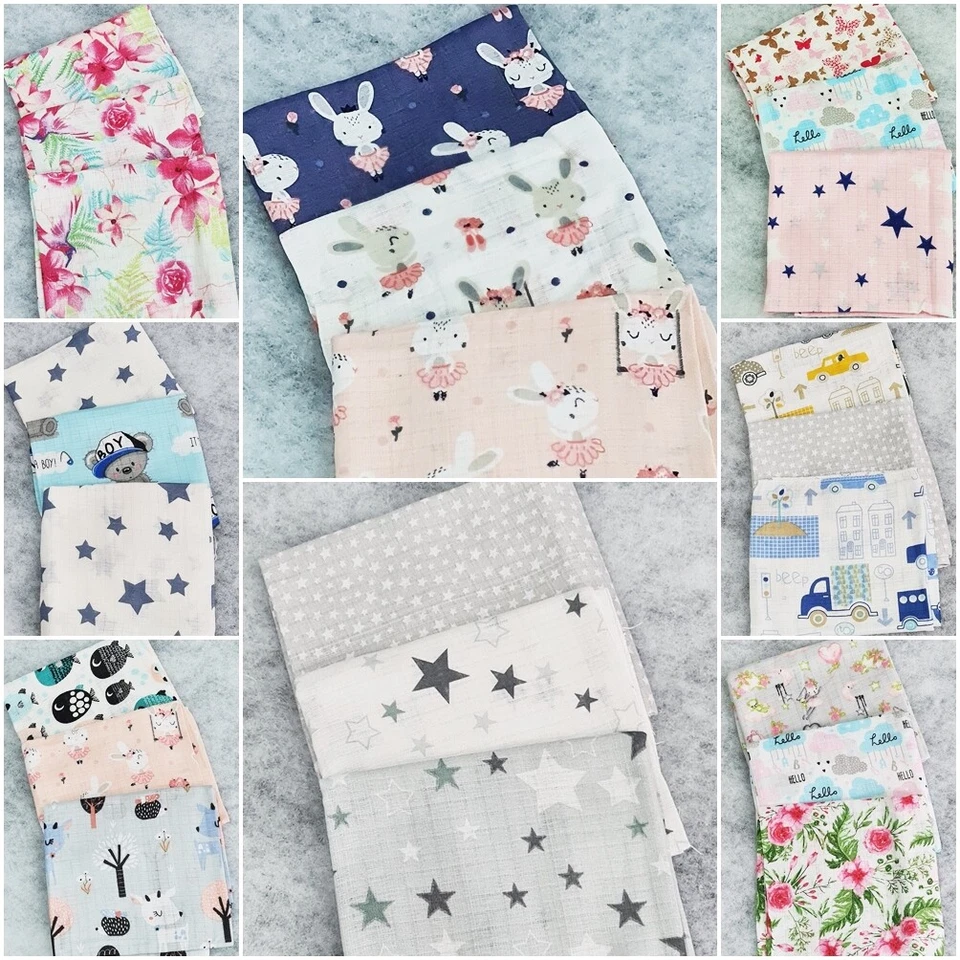 LOLALAND MUSLIN SQUARE 3pack COTTON LARGE 70x80 baby boy girl cloth nappy bibs wipes star