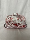 Red And White enamel splatter wear Butter Dish T-83