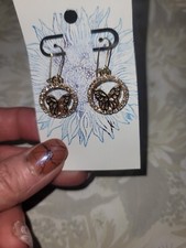 Crystal Goldtone Dangle/Drop Butterfly Earrings