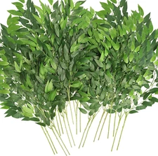Artificial Italian Ruscus Greenery Stems, 20 Pack Faux Green Leaf Garland Branch