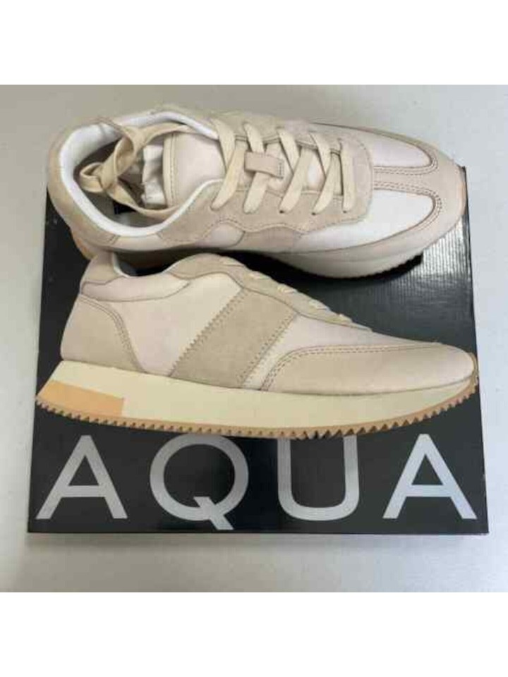 AQUA Womens Beige 1" Platform Train Round Toe Wedge Athletic Training