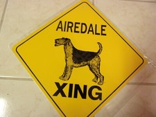 AIREDALE XING Aluminum Novelty Amber Sign 17" X 17" DIAGONAL SIGN dog crossing