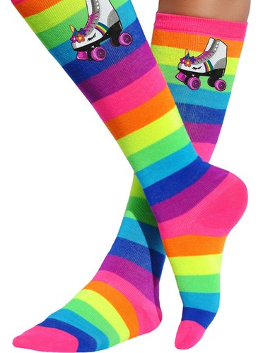 Roller Skating Unicorn Socks Rainbow Knee High Leggings Derby Glow Skate Party - Picture 8 of 11