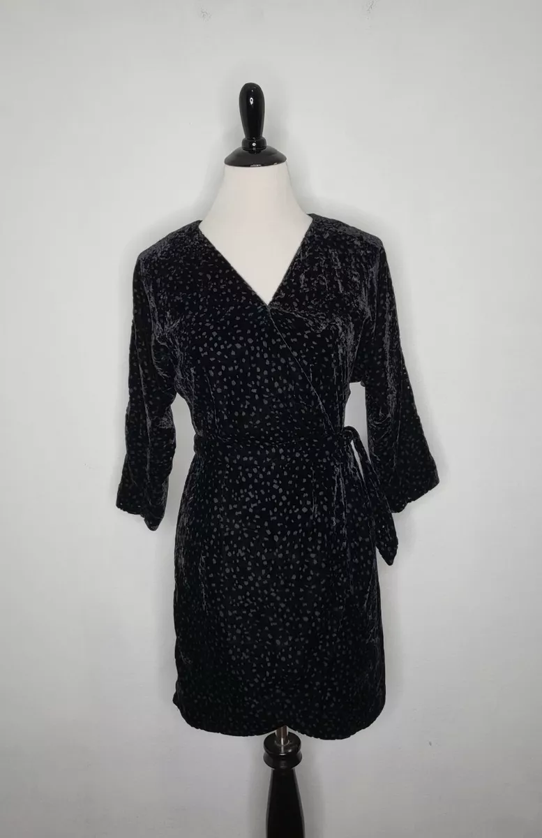 PARIS ATELIER OTHER STORIES Women Velvet Wrap Dress Burnout Dots Black Size 2