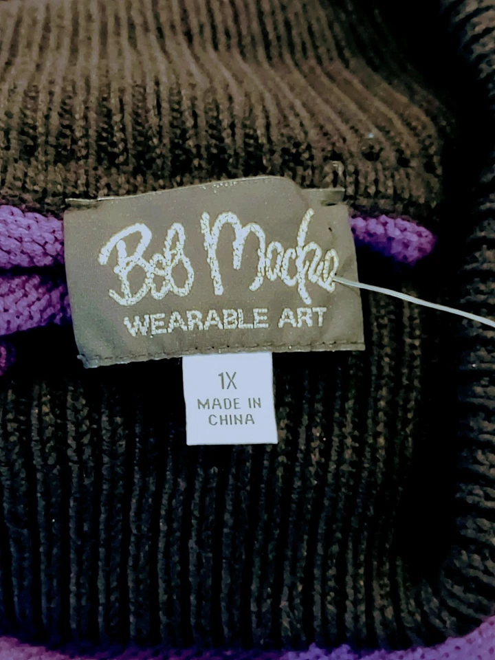 NEW VINTAGE BOB MACKIE EMBROIDERED PURPLE PONCHO WOMEN'S SIZE  1X  (1990s) - Image 4 of 4