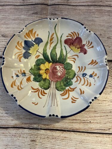 Vtg Nove Italian Ceramic Hand Painted Rose 6” Bowl Plate Italy Blue White - Afbeelding 1 van 7