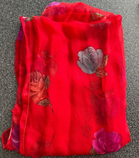 Scarf Red floral chiffon fabric flowers prett...