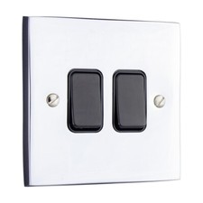 MK Switch Polished Chrome 2 Gang 2 Way SP 10A Black Insert Alloy K5379POCUCB