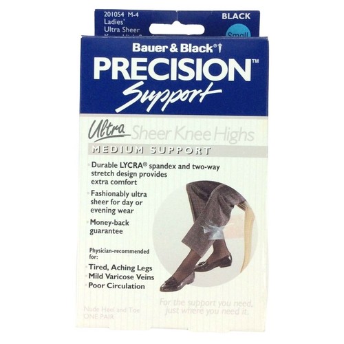 Bauer Precision Support Knee High Hose Size Small Ultra Sheer 20154 M4 Black