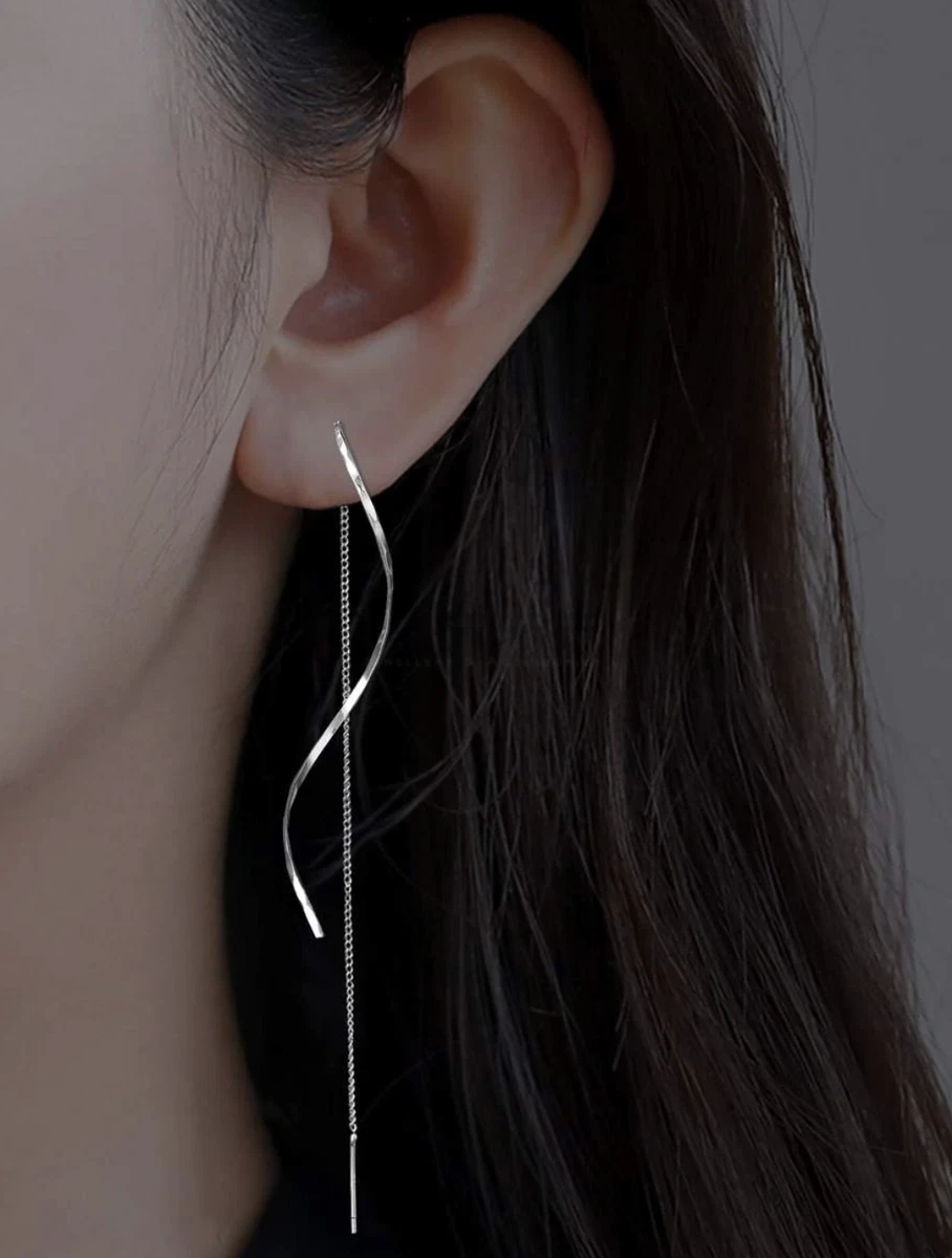 Sterling Silver Twisted Snake Tassel Threader Drop Dangle Earrings