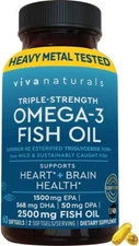 Viva Naturals Triple Strength Omega 3 Fish Oil Supplement - 2500 mg Fish Oil