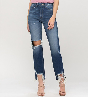 FLYING MONKEY Women's Super High Rise Distressed Hem Straight Jeans size 28 B4HP