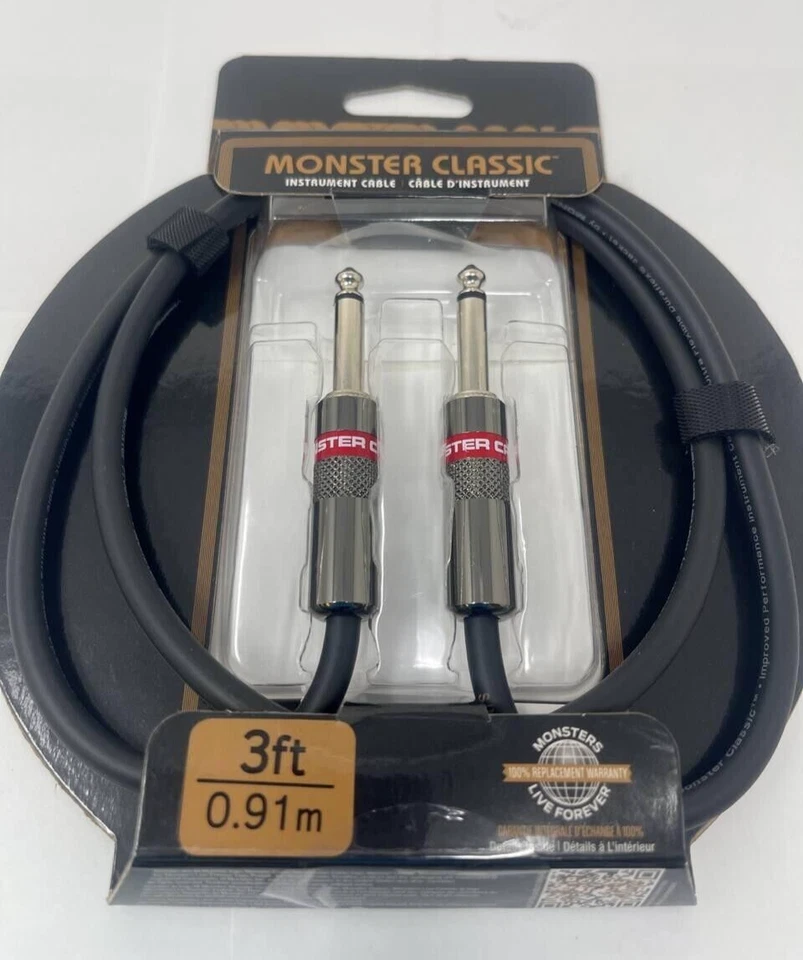 Monster Classic Instrument Cable 3ft Straight Professional Quality 1/4" TS Male - Image 2 of 4